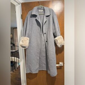 Mango Gray Trench Coat with Faux Fur Cuffs